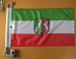 Preview: Nordrhein-Westfalen mit Wappen, 40 x 28 cm. Eine Motorradfahne 40 x 28 cm. 2 Fahnen zu einer Fahne vernäht