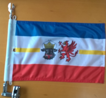 Mecklenburg Vorpommern mit Wappen, Eine Motorradfahne 40 x 28 cm. 2 Fahnen zu einer Fahne vernäht