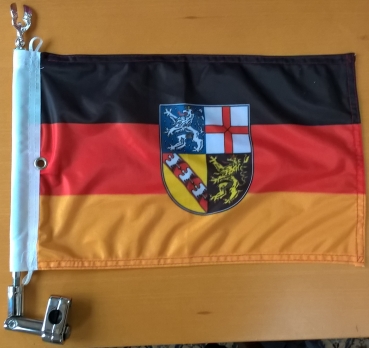 Saarland mit Wappen, 40 x 28 cm. Eine Motorradfahne 40 x 28 cm. 2 Fahnen zu einer Fahne vernäht