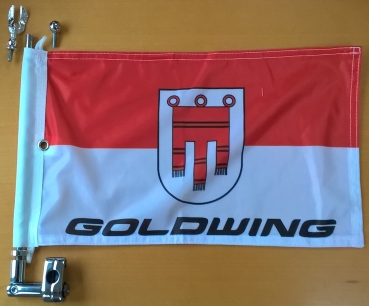 Vorarlberg mit Wappen & Goldwing, Fahne in der Größe 40 x 26 cm. passend für Fahnenstangen 678-016 (Adler) und 678-016 B (Kugel)