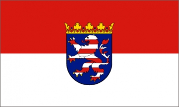 Hessen mit Wappen, 40 x 26 cm. Eine Motorradfahne 40 x 28 cm. 2 Fahnen zu einer Fahne vernäht