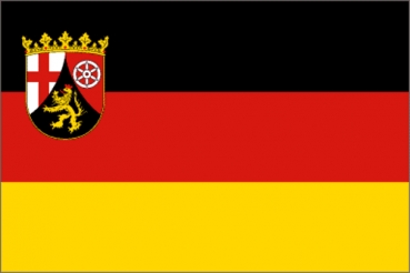 Rheinland-Pfalz mit Wappen, 40 x 28 cm. Eine Motorradfahne 40 x 28 cm. 2 Fahnen zu einer Fahne vernäht