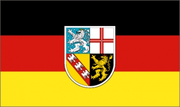 Saarland mit Wappen, 40 x 28 cm. Eine Motorradfahne 40 x 28 cm. 2 Fahnen zu einer Fahne vernäht