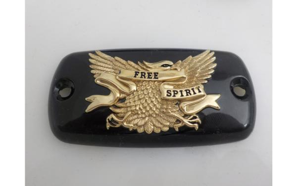 57-1097 GBG, Hydraulikzylinder Kappe, schwarz mit goldenem Adler & Free Spirit Schriftzug