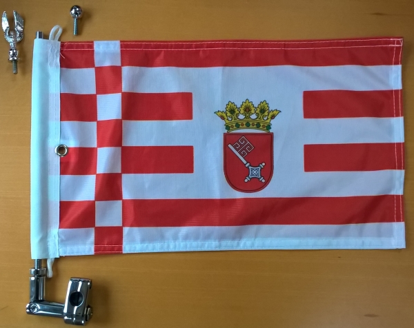 Bremen mit Wappen,  Eine Motorradfahne 40 x 28 cm. 2 Fahnen zu einer Fahne vernäht