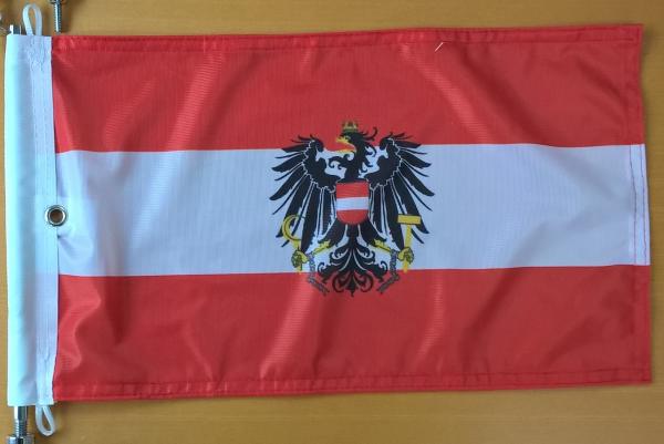 Österreich Fahne in der Größe 40 x 28 cm. Eine Motorradfahne 40 x 28 cm. 2 Fahnen zu einer Fahne vernäht
